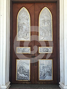 Wooden door of Nativity of Our Lady Cathedral church