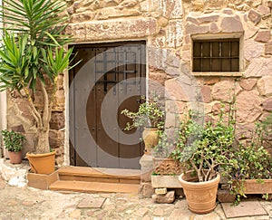 Wooden door in an old Spanish house