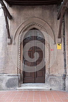 Wooden Door with Ornate Details in the Garden of Saint Antoine Church, Istanbul