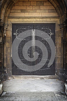 Wooden door at church entrance