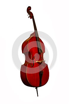 Wooden double bass on white background with stand