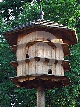 Wooden dovecote, vintage, classic pigeon breeding in the countryside, Czech republic