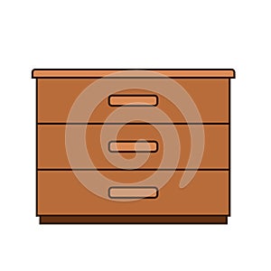 Wooden drawer isolated on white, stock vector icon illustration