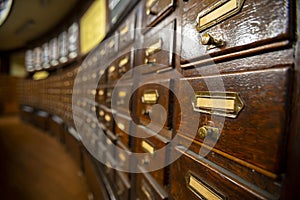 Wooden drawers in an old library