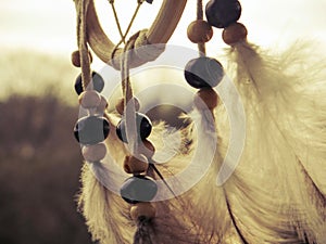 Wooden Dreamcatcher with feathers and beads