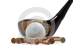 Wooden Driver with Golf Ball and Tees photo