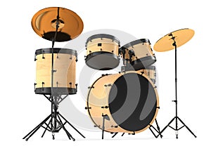 Wooden drums isolated. Black drum kit.