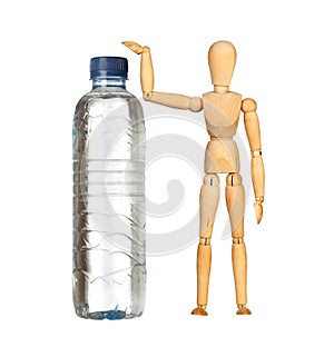 Wooden dummy with a big water bottle