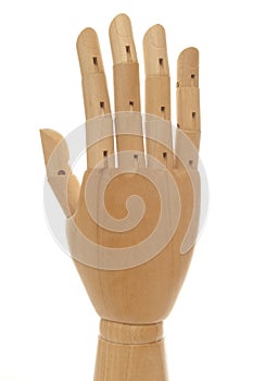 Wooden dummy hand with five fingers up