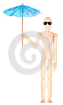 Wooden Dummy with an umbrella and sun glasses