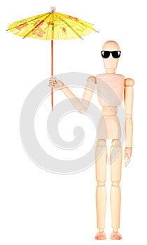 Wooden Dummy with an umbrella and sun glasses