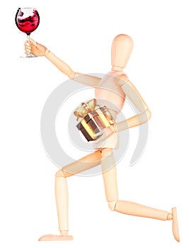 Wooden Dummy with wine holding gift