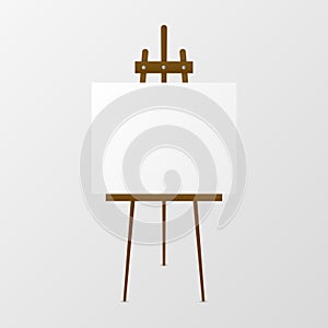 Wooden easel with blank canvas.