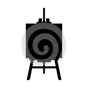 Wooden Easel with Blank Canvas Silhouette. Black and White Icon Design Elements on Isolated White Background