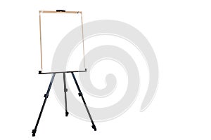 Wooden easel with blank canvas on white isolated background for mockup design. space for text