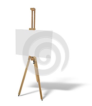 Wooden easel with blank picture canvas isolated on white