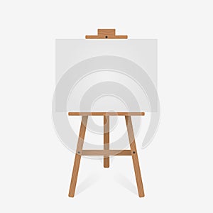 Wooden easel with blank white canvas. Vector.
