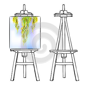 Wooden easel and canvas