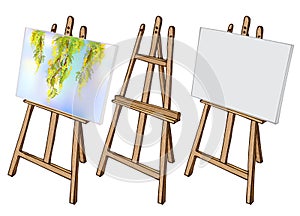 Wooden easel and canvas