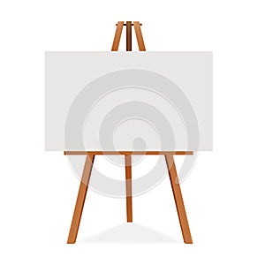 Wooden easel with canvas. Blank space ready for your advertising and presentation. Vector mock up illustration.