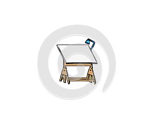Wooden easel with clear canvas. Art-board. Flat vector stock illustration, isolated on white background
