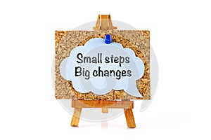 Wooden easel with corkboard and blue speech bubble with phrase S