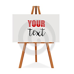 Wooden easel with empty canvas. Blank space ready for your advertising, design and presentation. Vector mock up illustration.