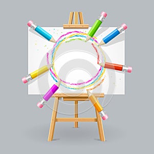 Wooden Easel and Pencil Absrtact Background