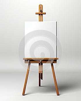 a wooden easel with a white canvas on it's legs. generative ai