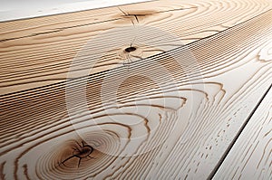 Wooden Elegance: Oak Plank Floating Centrally Against a Pure White Background with Graceful Shadows