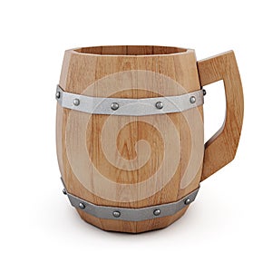 Wooden empty beer mug on a white background. 3d rendering