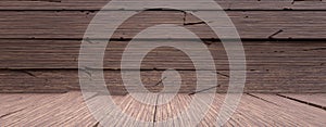 Wooden empty plank background texture. Old vintage brown cracked board. Copy space banner. 3d render