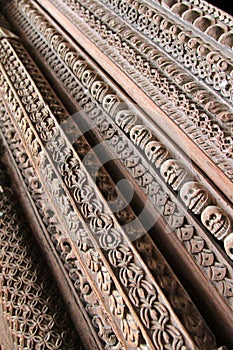 Wooden entrance carved in skulls at Hanuman Dhoka, Nepal