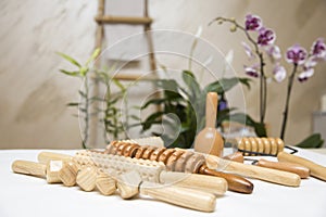 Wooden equipment for anti-cellulite maderotherapy massage