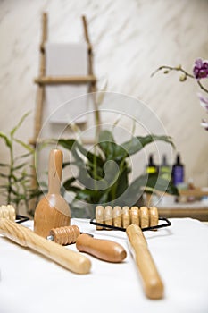 Wooden equipment for anti-cellulite maderotherapy massage photo