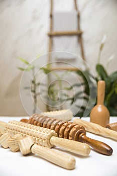 Wooden equipment for anti-cellulite maderotherapy massage photo