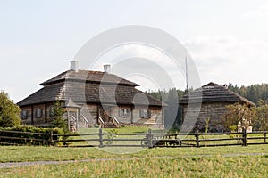 Wooden ethnic houses on rural landscape - village of birthplace of Tadeusz Kosciuszko - Kossovo, Belarus