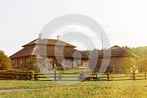 Wooden ethnic houses on rural landscape - village of birthplace of Tadeusz Kosciuszko - Kossovo, Belarus