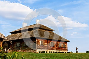 Wooden ethnic houses on rural landscape - village of birthplace of Tadeusz Kosciuszko - Kossovo, Belarus