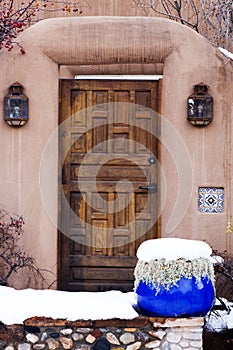 Wooden Exterior Entryway in Santa Fe, New Mexico