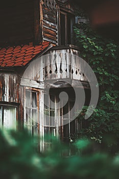 The wooden facade of a country house