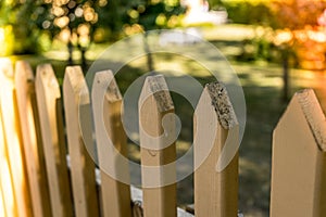 Wooden farm house fence with a trees in the background