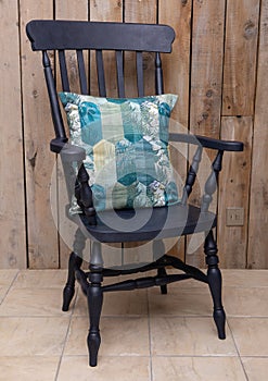 Wooden Farmhouse Grandfather Chair with cushion