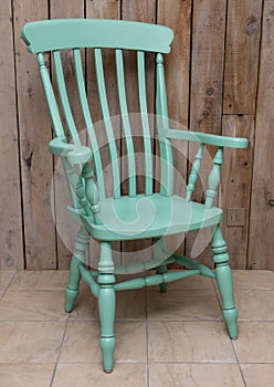 Wooden Farmhouse Grandfather Chair in green