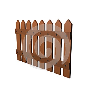 Wooden fence. 3D render isolated on white. Low poly 3d model