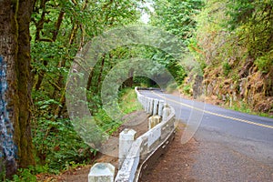 Wooden fence along a rode in the forest