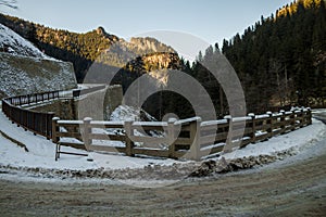 Wooden fence Altindere Valley Park Trabzon Turkey Karadeniz Winter