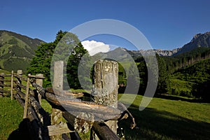 Wooden fence as demarcation to other land