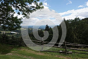 Wooden fence as demarcation to other land