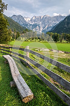 Wooden fence with bench in Zgornje Jezersko, Kamnik-Savinja Alps